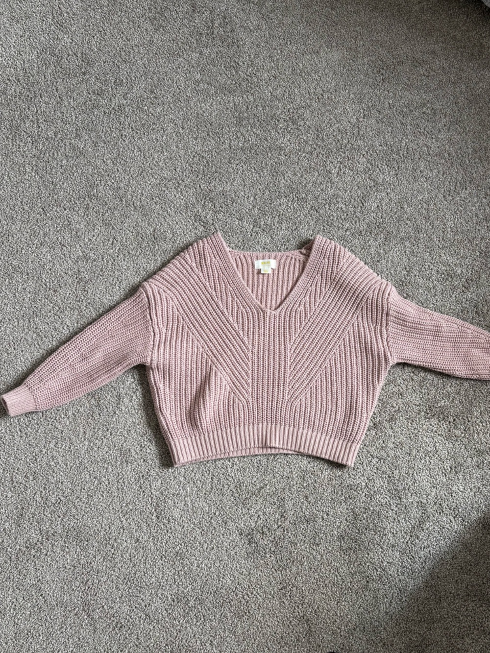 Anthropologie V-Neck Chunky Knit Sweater - Dusty Pink